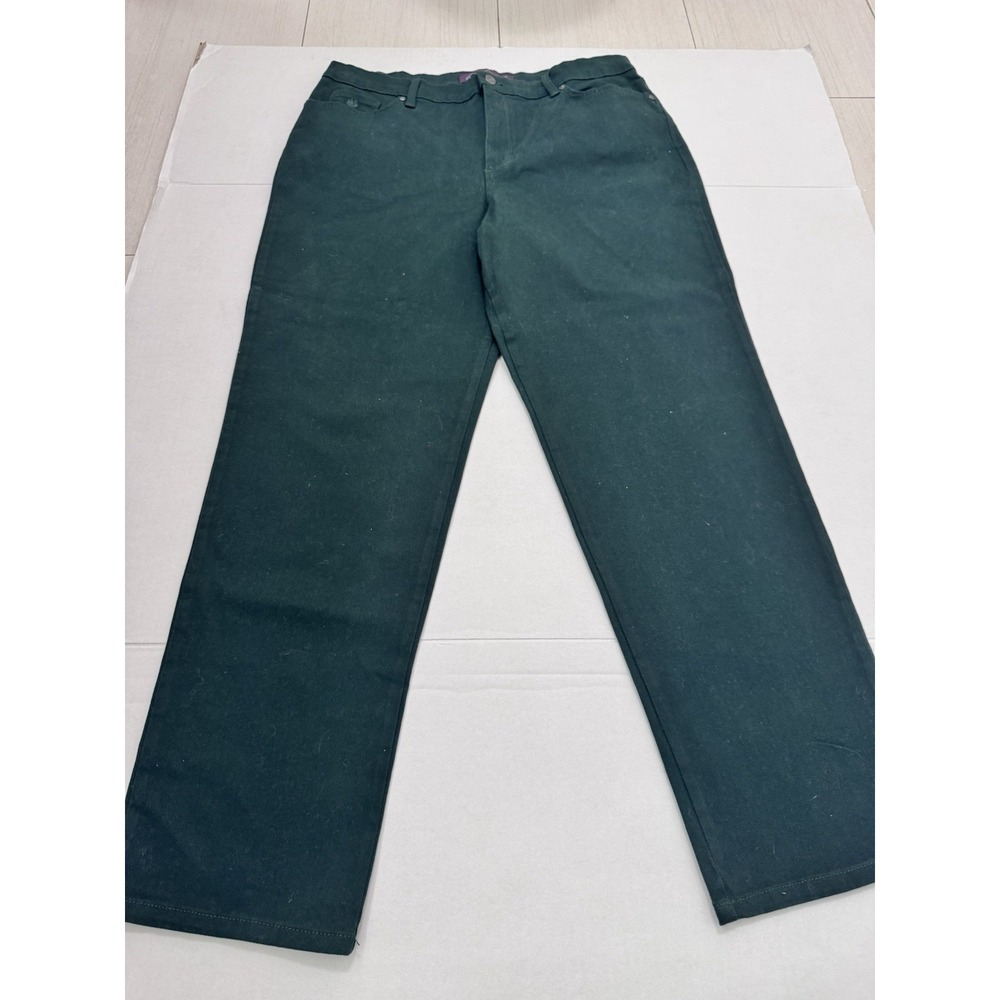 Gloria Vanderbilt Amanda Jeans Women 16 Green‎ Embroidered Logo Pants Stretch
